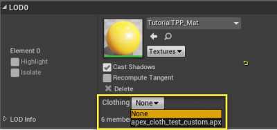 Cloth Assignment to Material Element